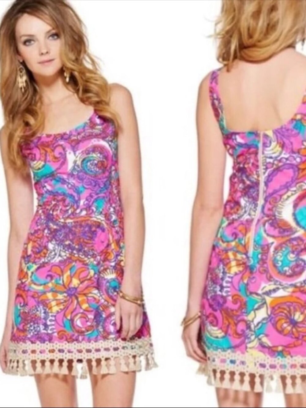 LILLY PULITZER Eaton Straps Dress Size 14 Sea and Be Seen Fan Tassel Trim
